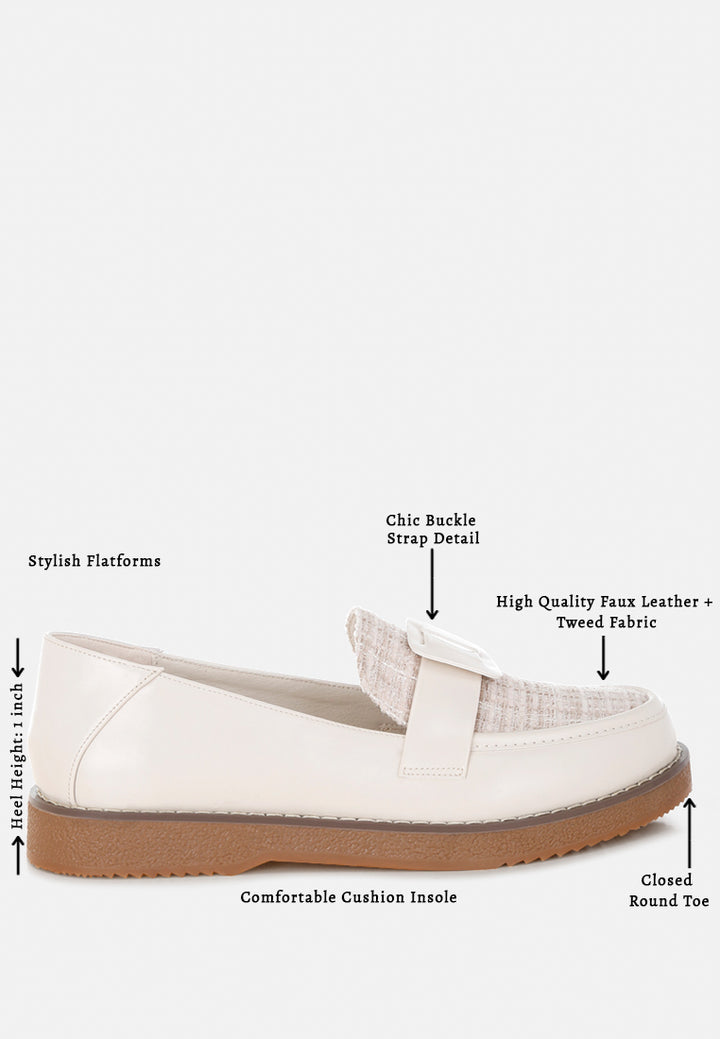 tweed faux leather loafers by ft#color_ivory