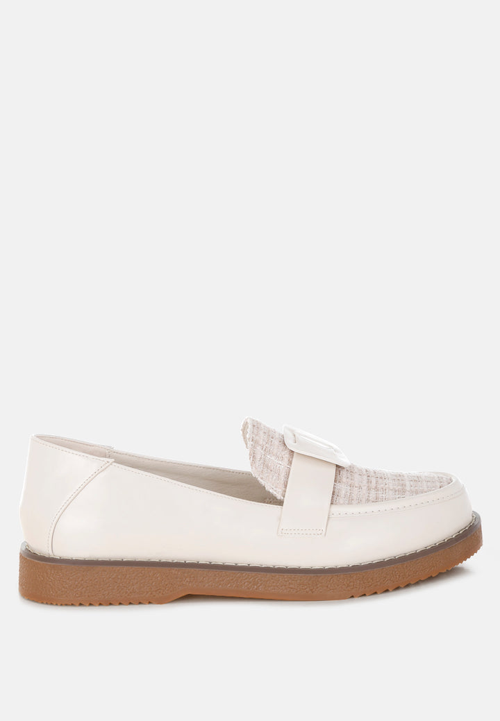 tweed & faux leather loafers by motes#color_ivory