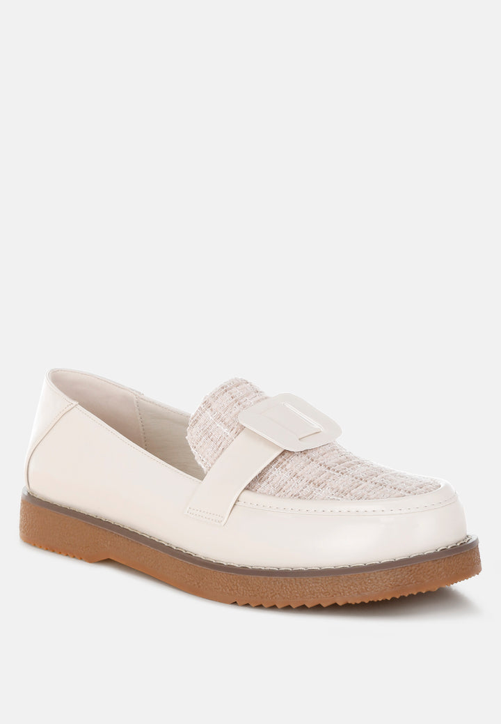 tweed & faux leather loafers by motes#color_ivory