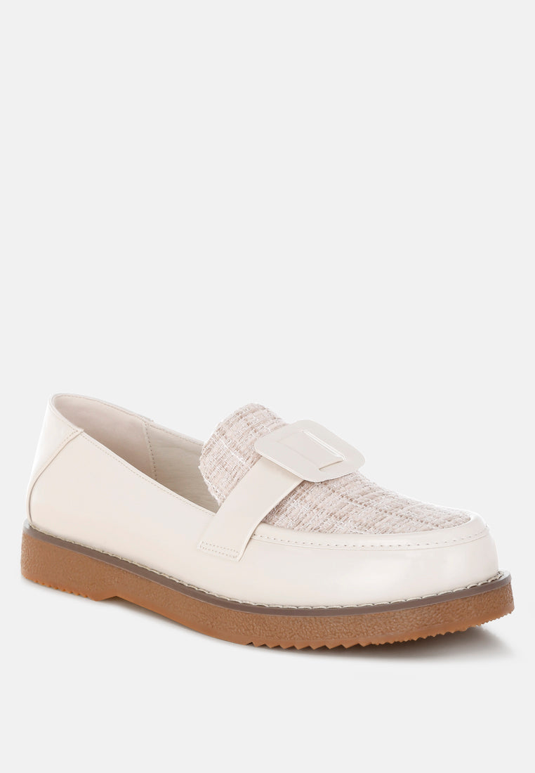 tweed faux leather loafers by ft#color_ivory