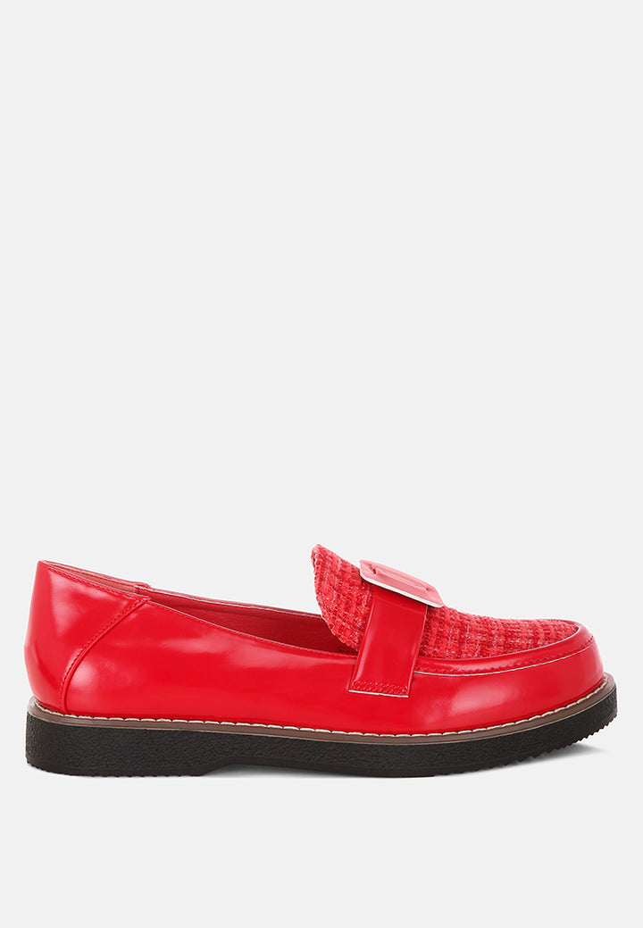 tweed & faux leather loafers by motes#color_red