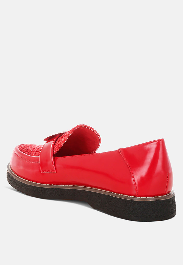 tweed & faux leather loafers by motes#color_red