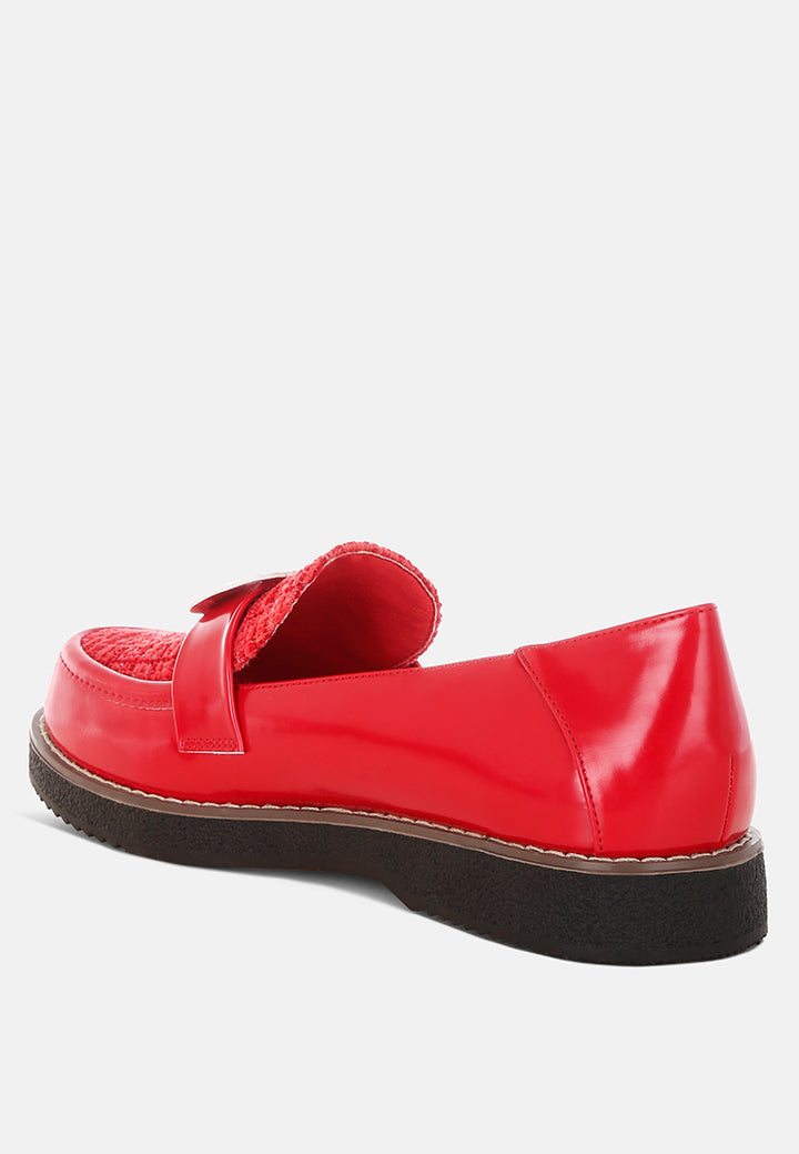 tweed & faux leather loafers by motes#color_red