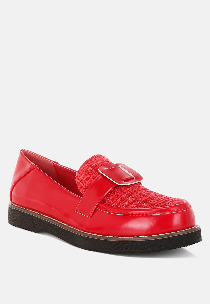 tweed & faux leather loafers by motes#color_red