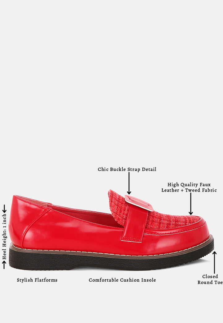 tweed & faux leather loafers by motes#color_red