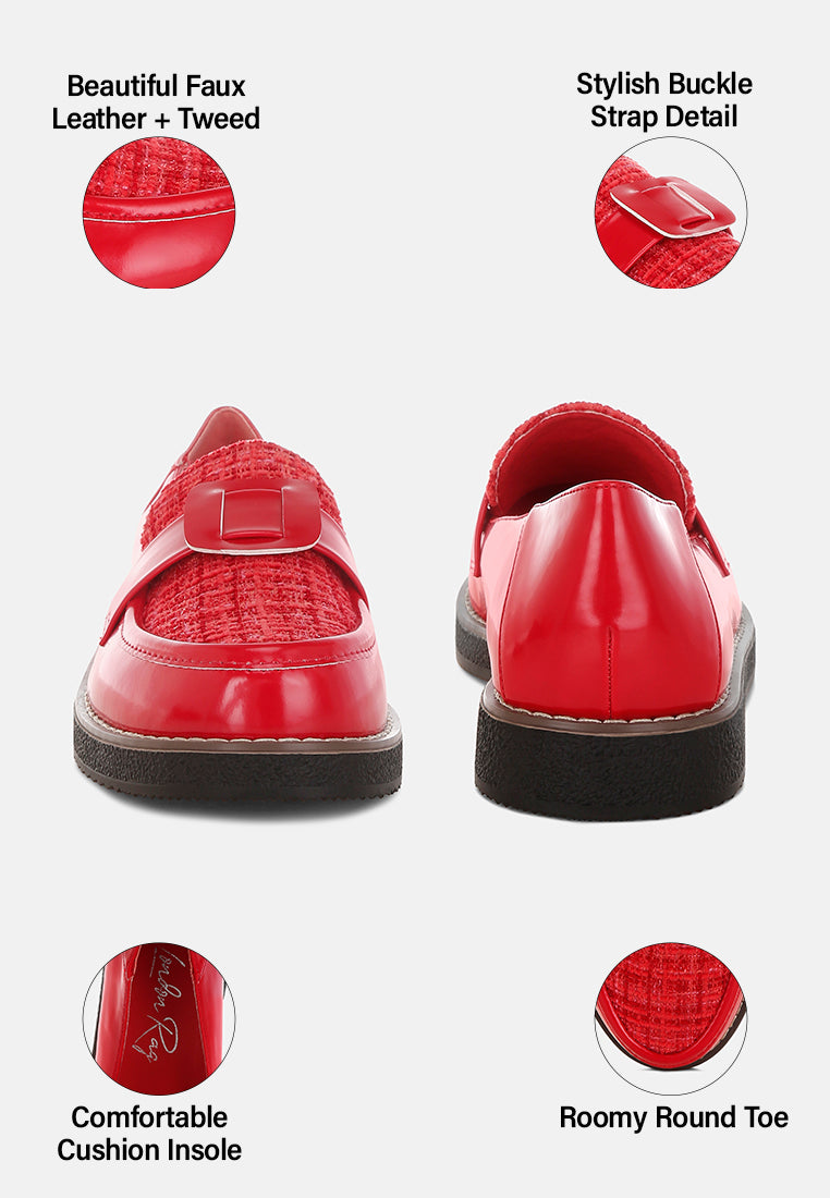 elaris tweed & faux leather loafers#color_red
