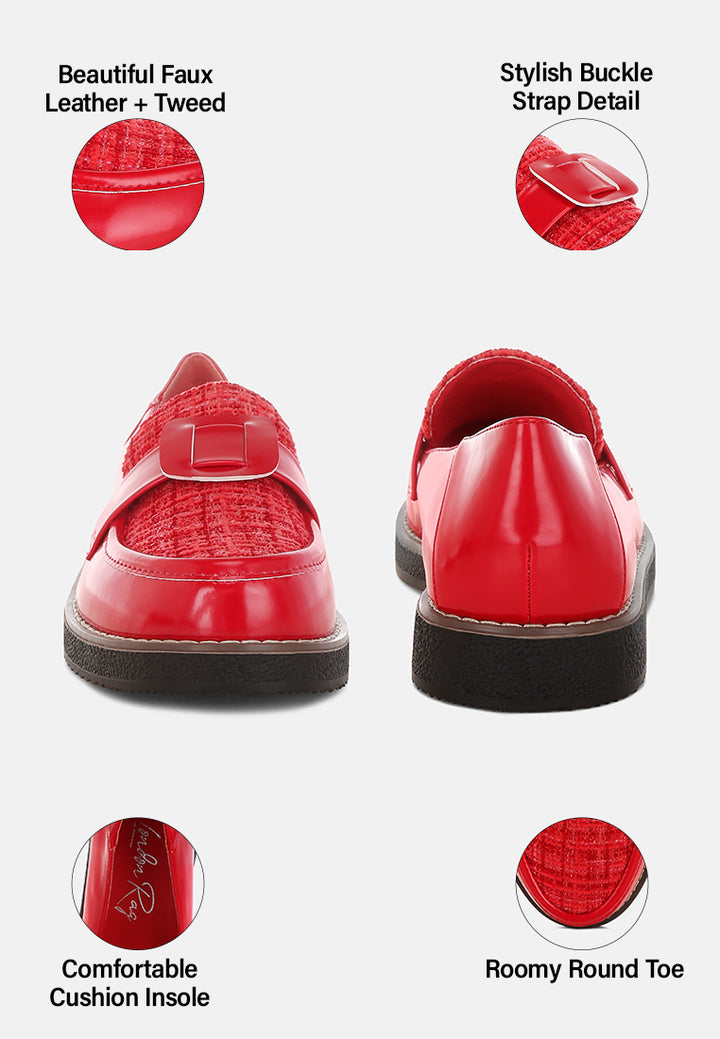 elaris tweed & faux leather loafers#color_red
