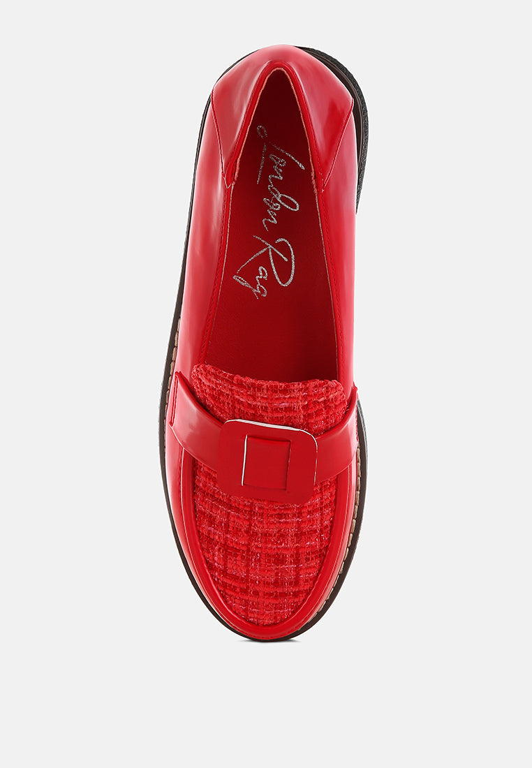 tweed & faux leather loafers by motes#color_red