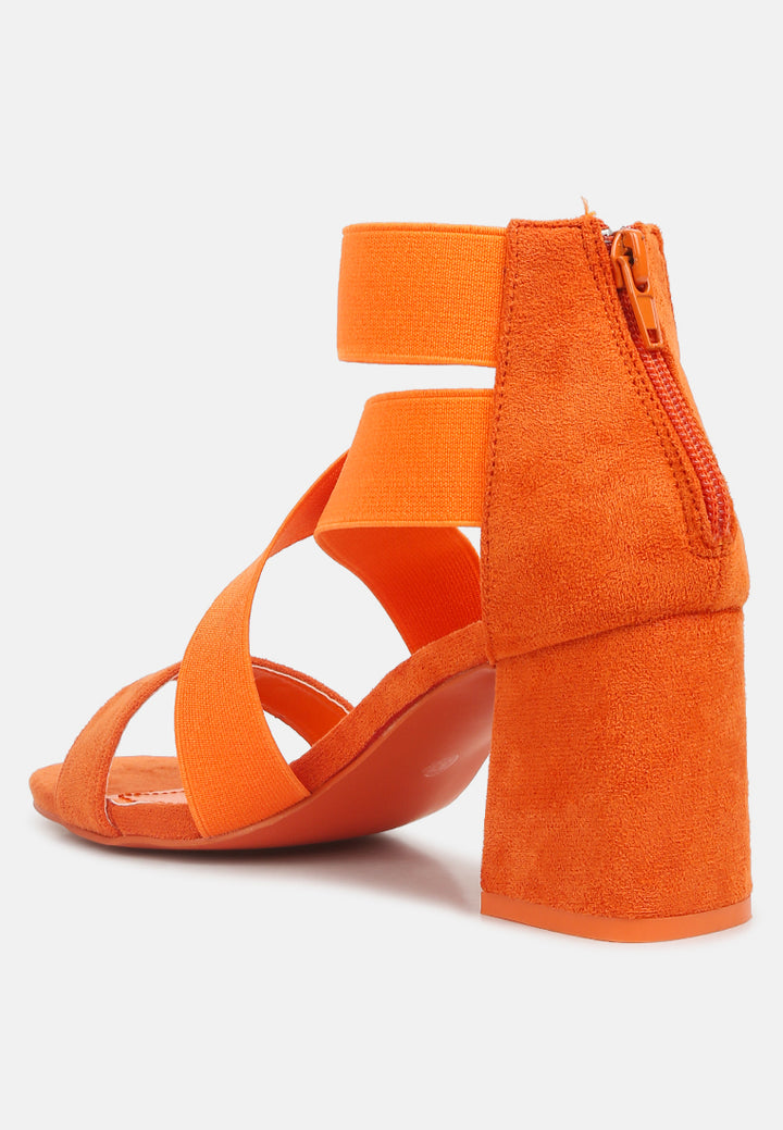 elastic strappy block heel sandals#color_orange