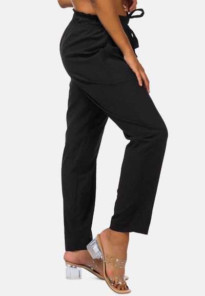 elastic waistband straight casual pants#color_black