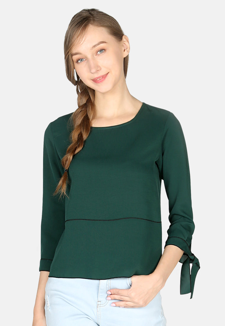 elbow sleeve casual top#color_green