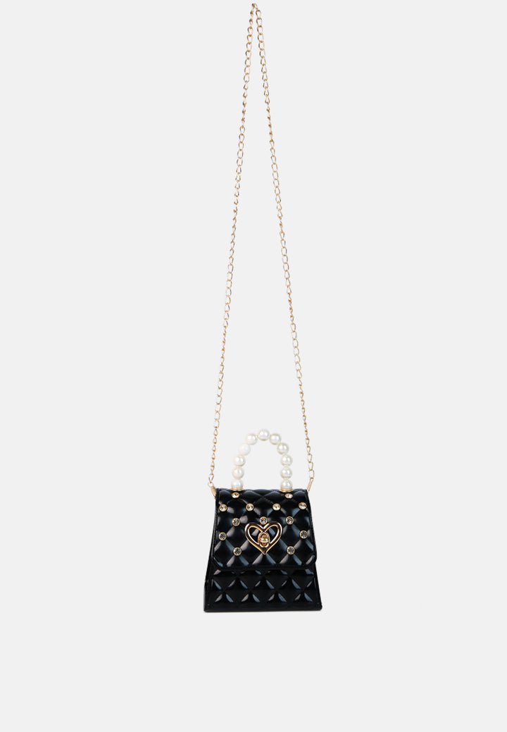embellished quilted pattern mini bag#color_black