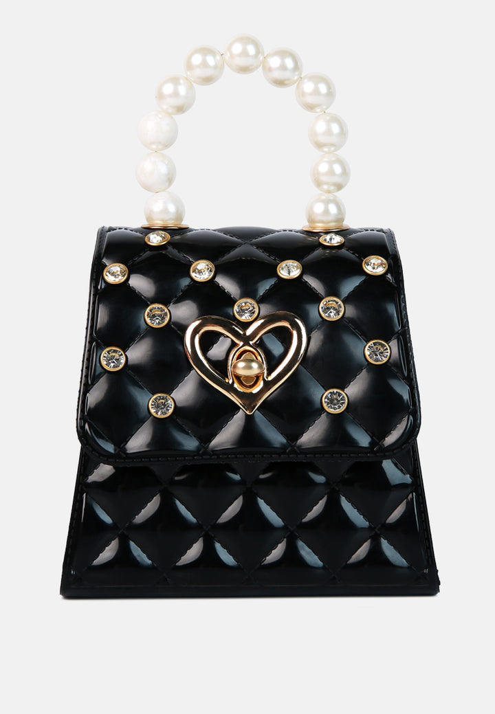 embellished quilted pattern mini bag#color_black