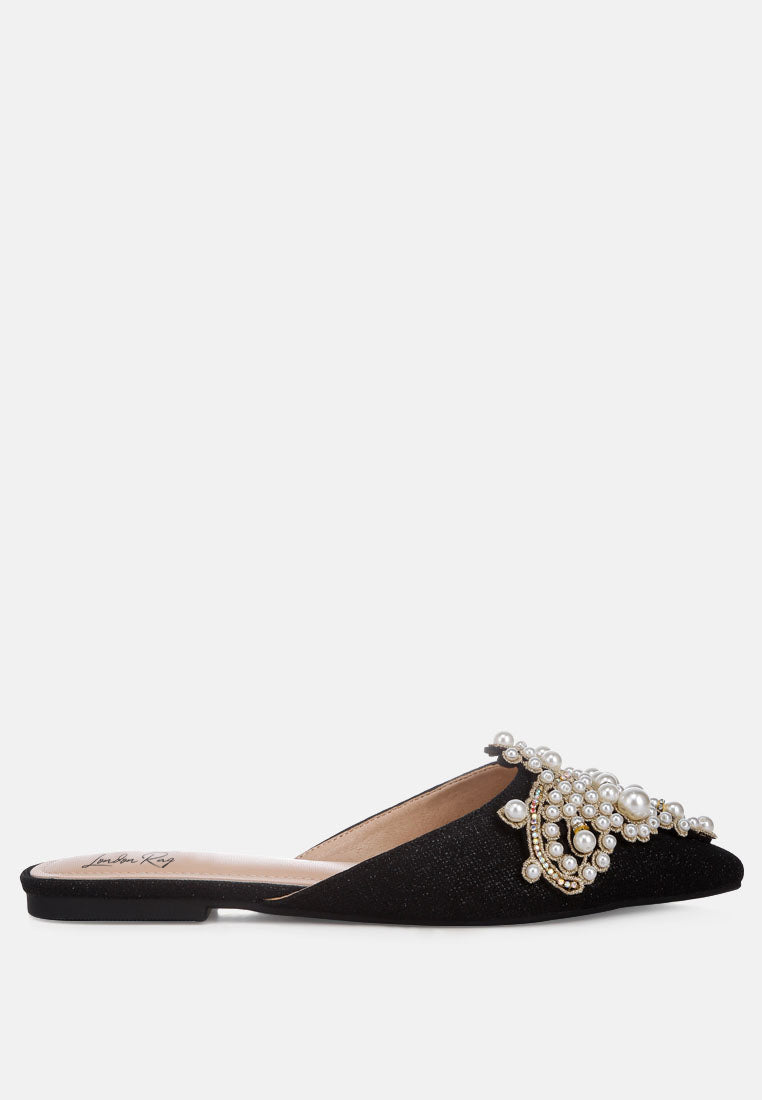 embellished delicate pearl mules #color_black