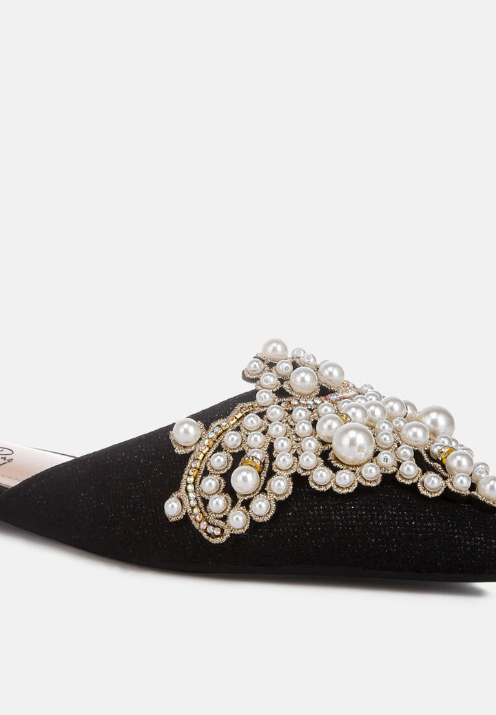 embellished delicate pearl mules #color_black