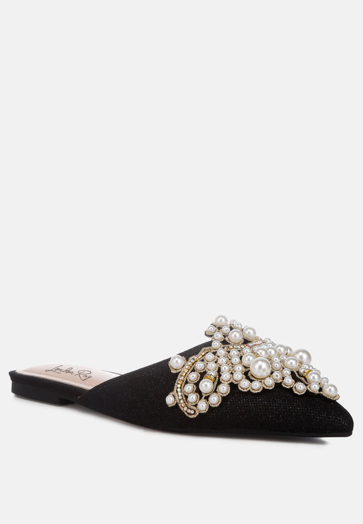 embellished delicate pearl mules #color_black