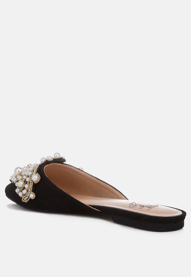 embellished delicate pearl mules #color_black