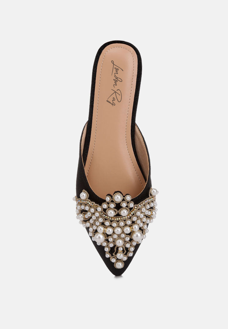 embellished delicate pearl mules #color_black