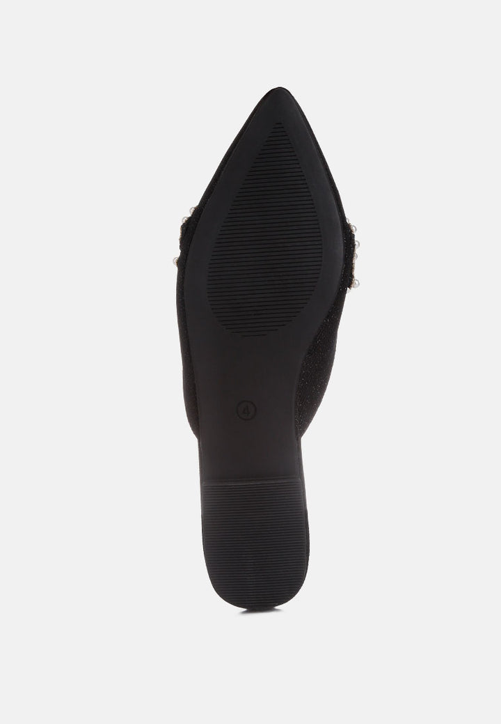 embellished delicate pearl mules #color_black