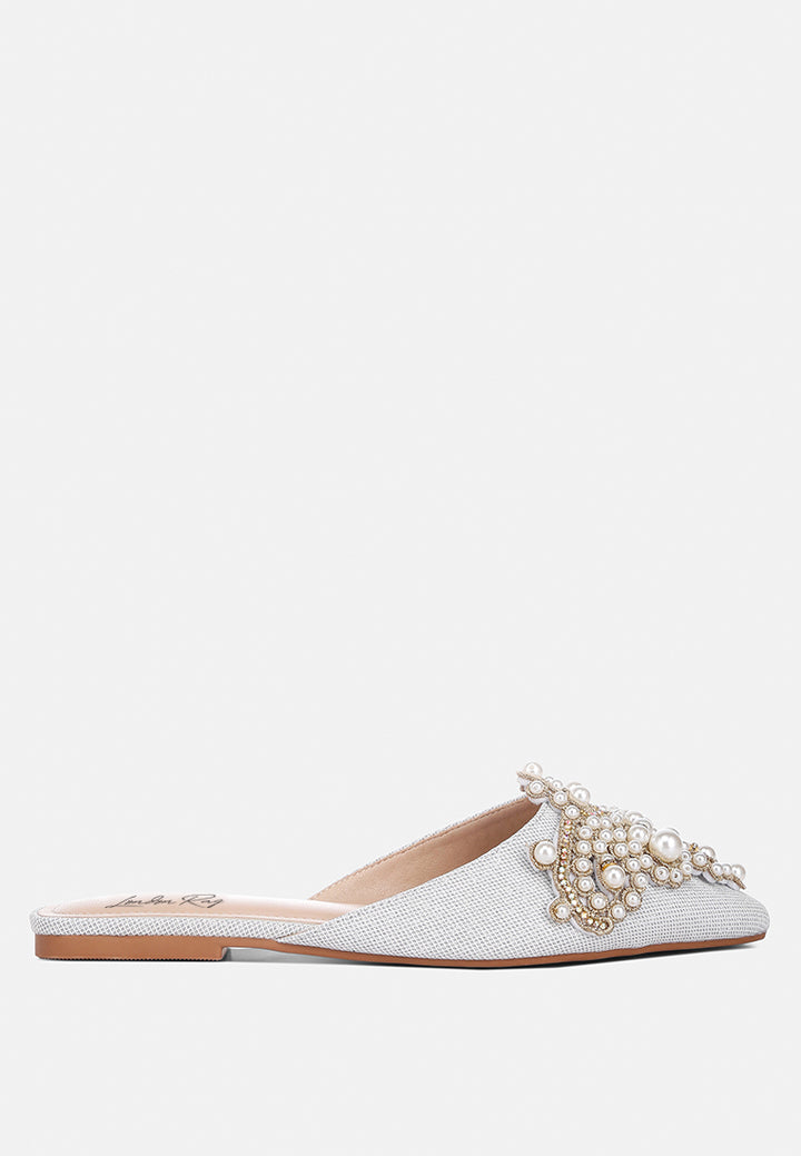 embellished delicate pearl mules #color_silver