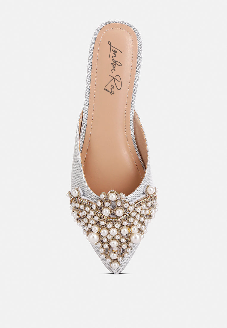 embellished delicate pearl mules #color_silver