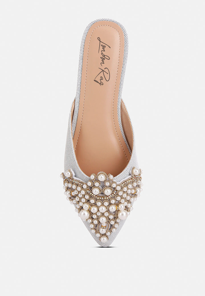 embellished delicate pearl mules #color_silver