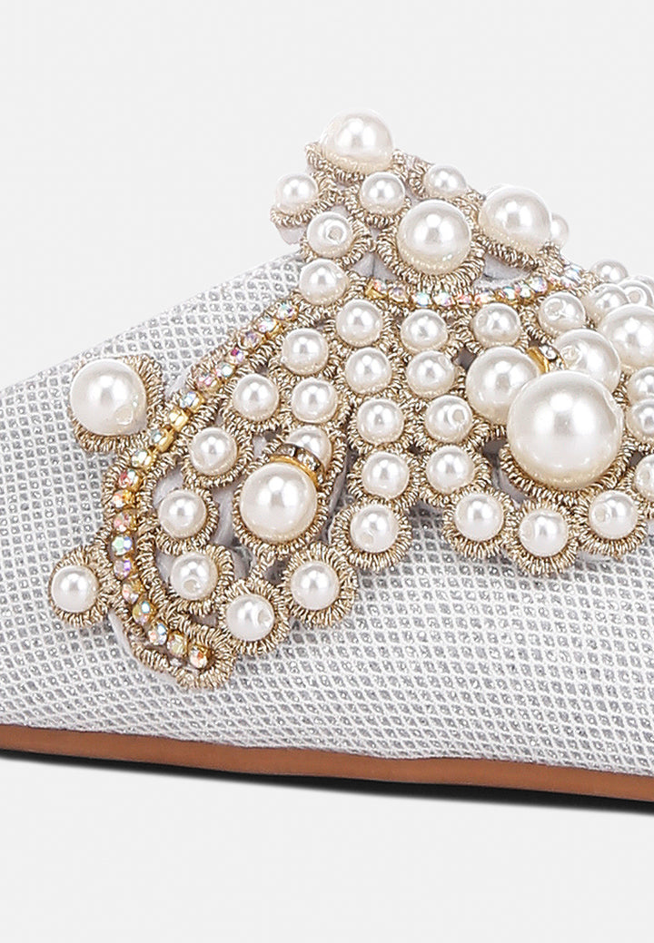 embellished delicate pearl mules #color_silver