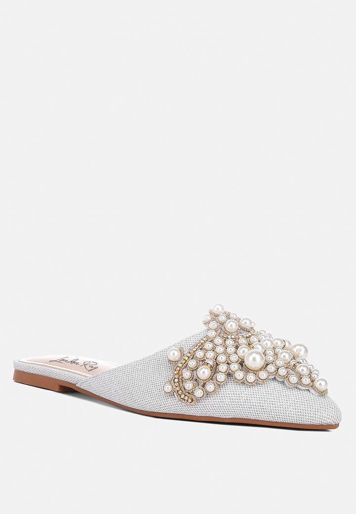 embellished delicate pearl mules #color_silver