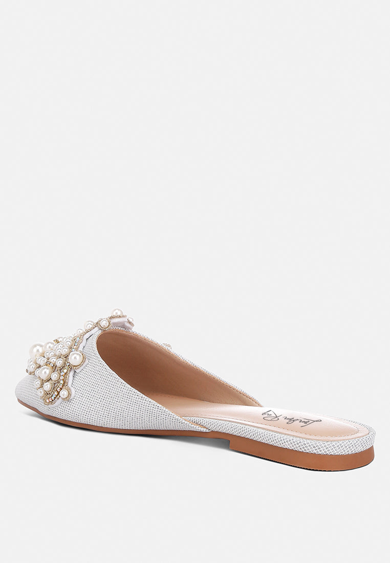 embellished delicate pearl mules #color_silver