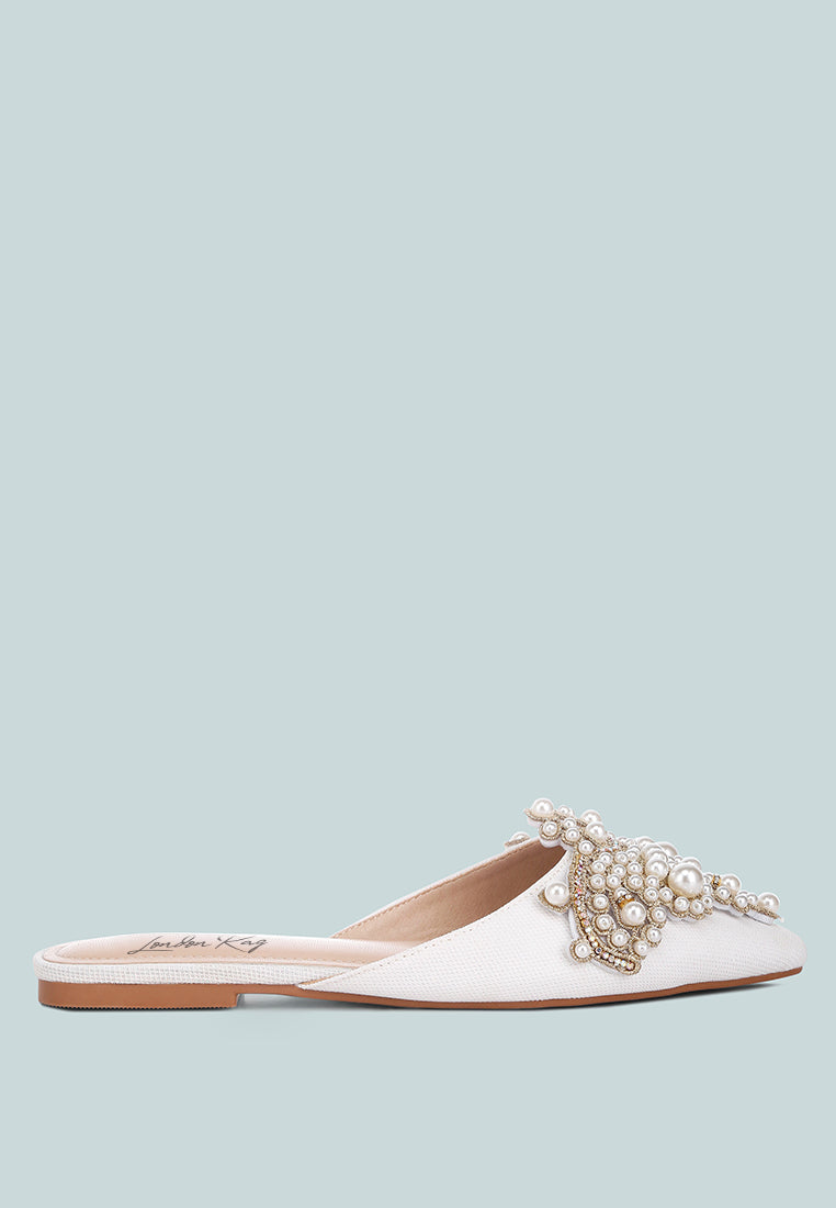 embellished delicate pearl mules #color_white