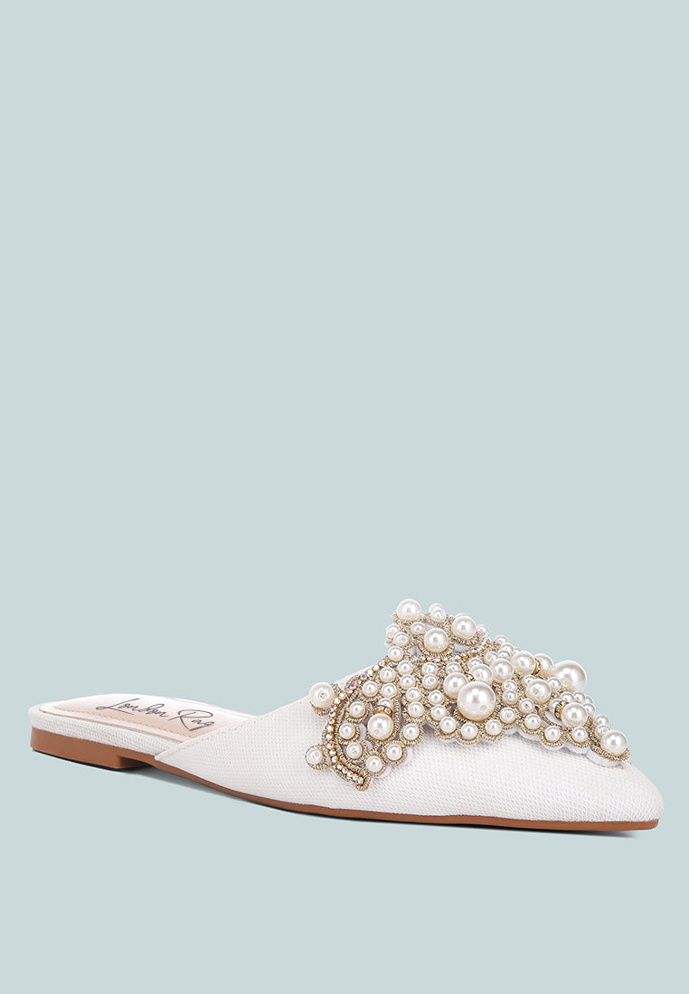 embellished delicate pearl mules #color_white