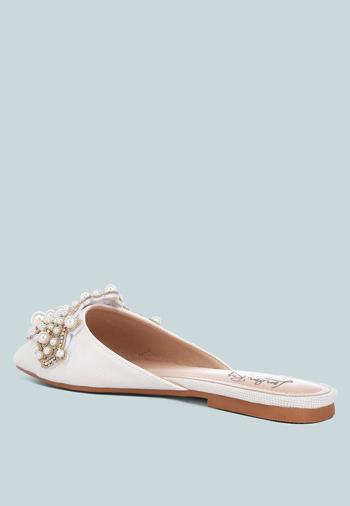 embellished delicate pearl mules #color_white