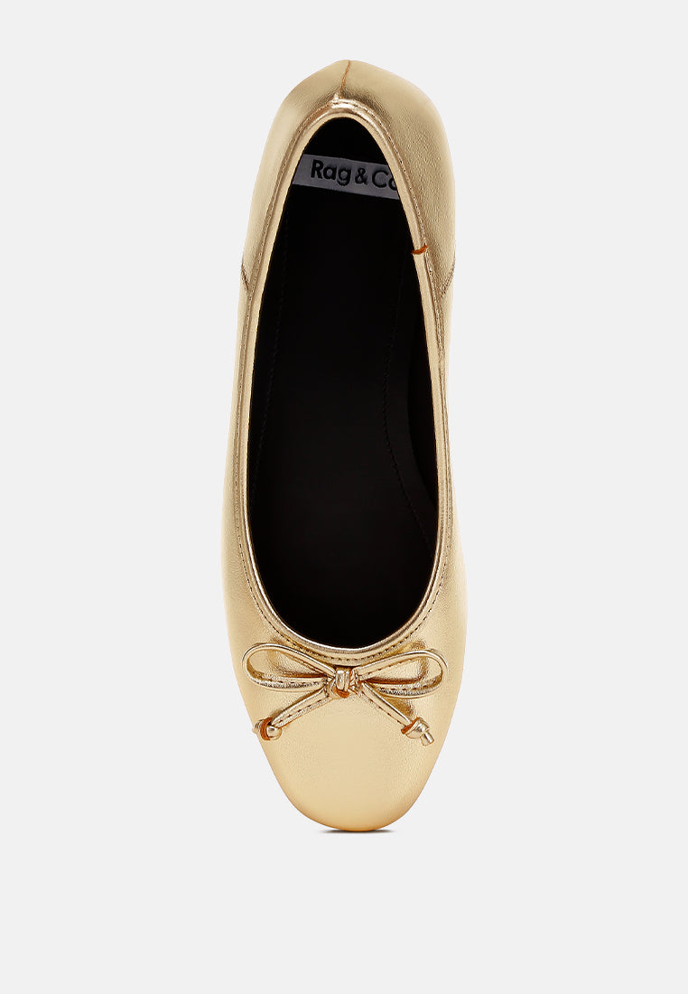 bow detail metallic ballerinas by ruw#color_gold