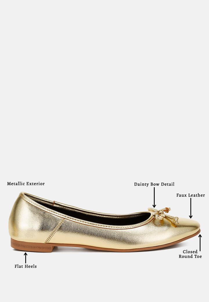 bow detail metallic ballerinas by ruw#color_gold