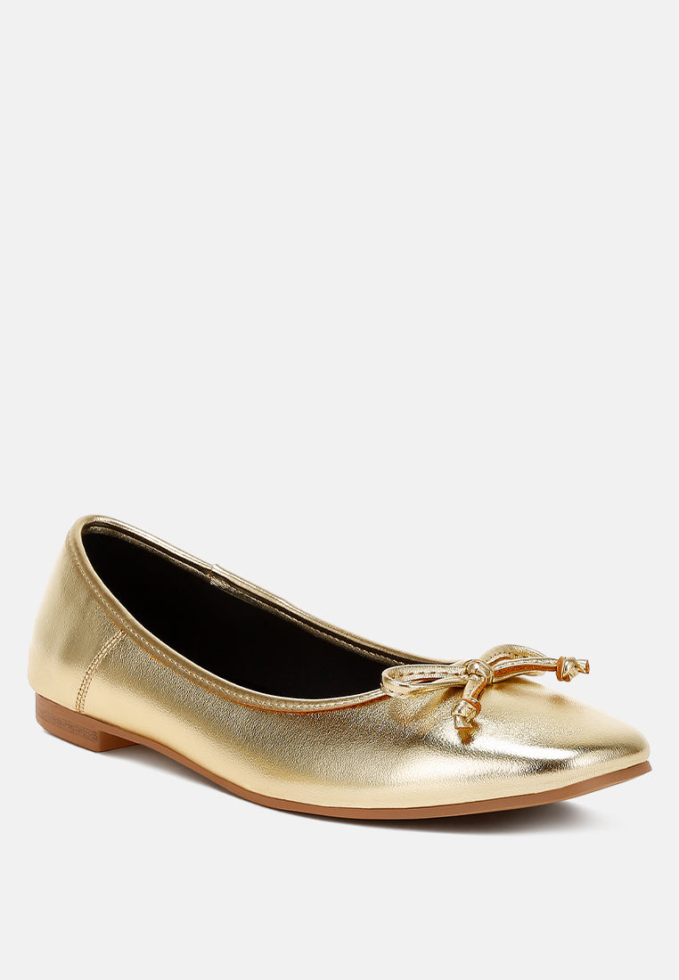 bow detail metallic ballerinas by ruw#color_gold