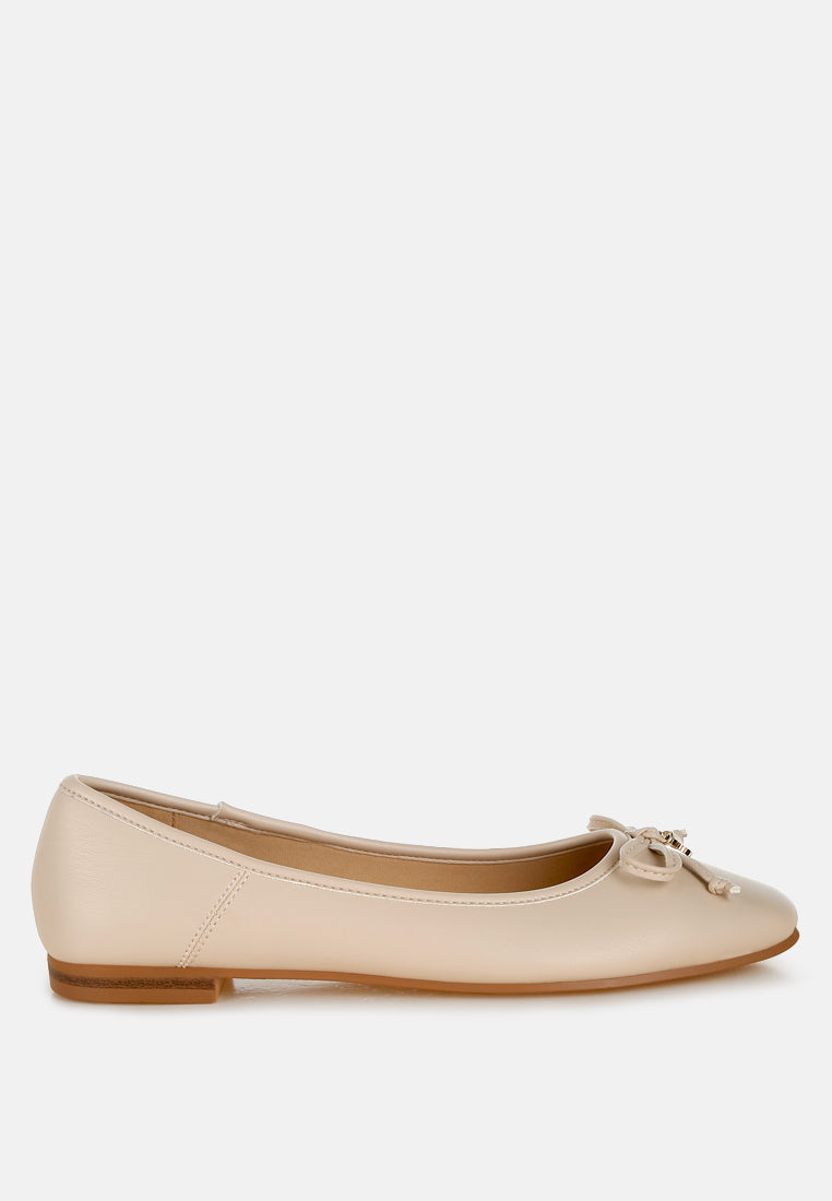 faux leather casual ballerinas by ruw#color_beige