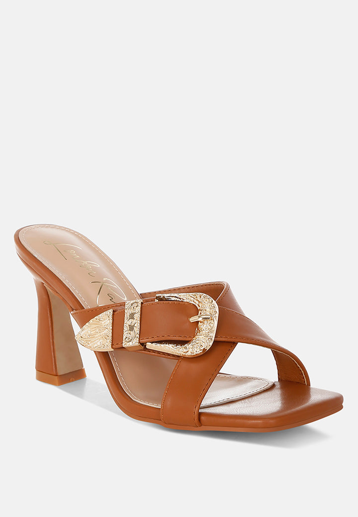 engraved metallic buckle sandals by ruw#color_tan