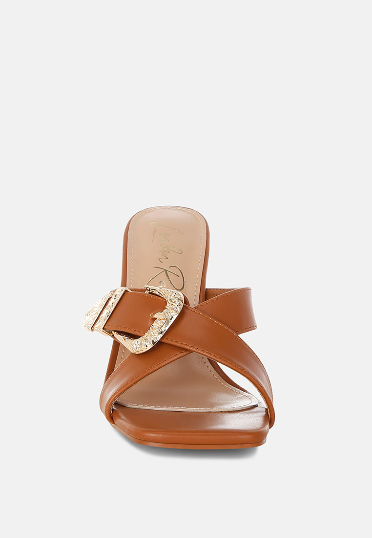 engraved metallic buckle sandals by ruw#color_tan