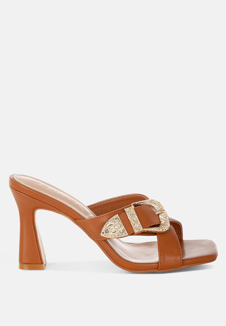 engraved metallic buckle sandals by ruw#color_tan