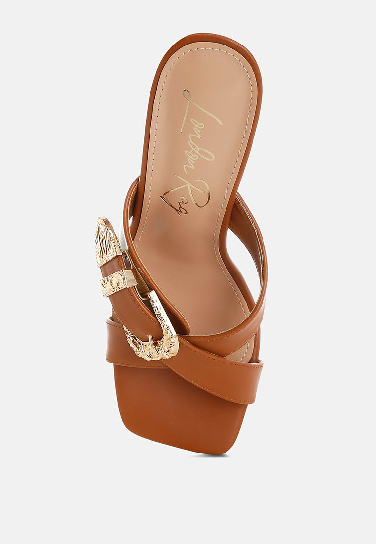 engraved metallic buckle sandals by ruw#color_tan
