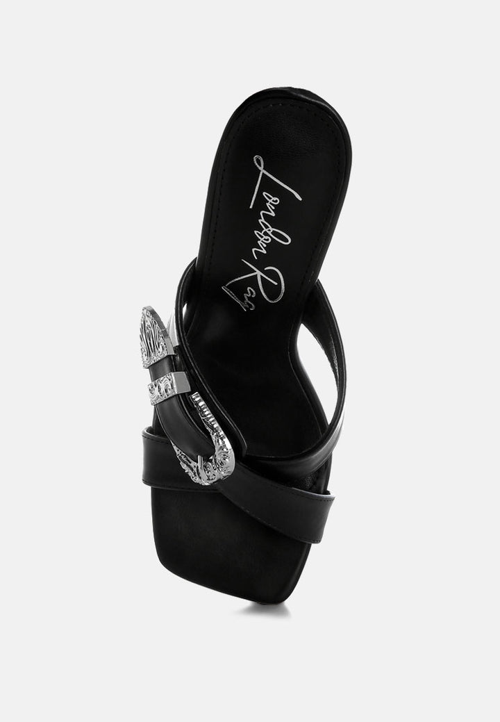 engraved metallic buckle sandals by ruw#color_black