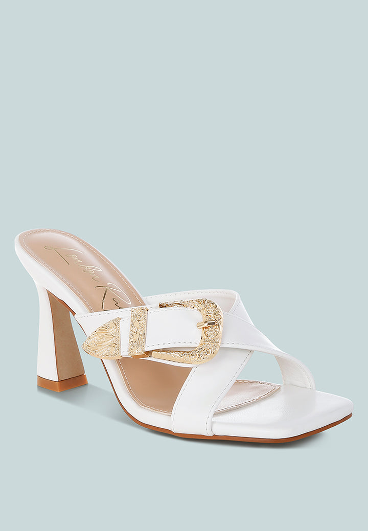 engraved metallic buckle sandals by ruw#color_white