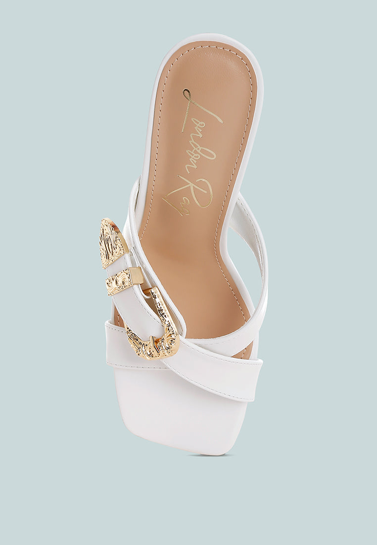 engraved metallic buckle sandals by ruw#color_white