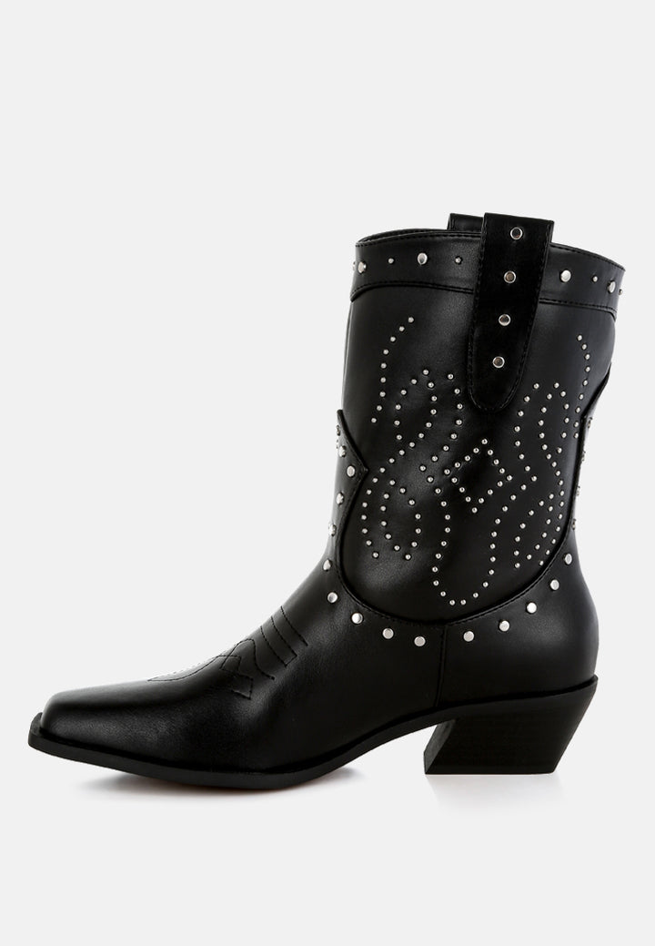 studded embroidery cowboy boots by ruw#color_black