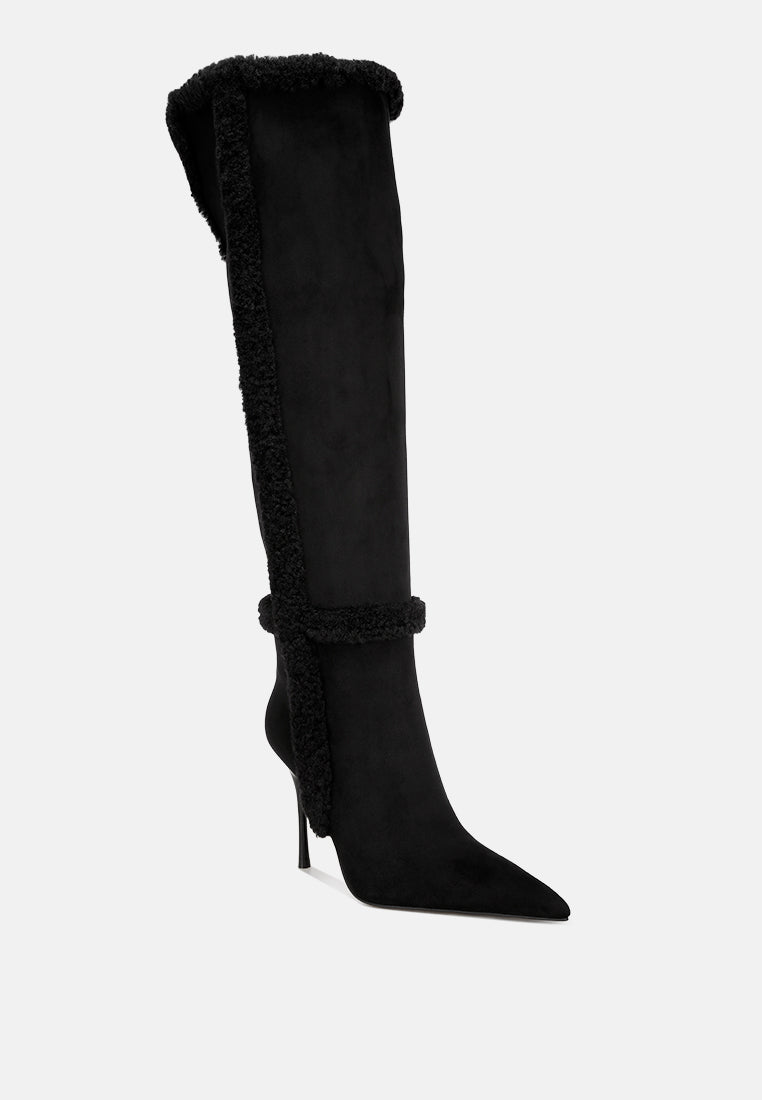 jenah faux Shearling detail Stiletto heel boots#color_black-suede
