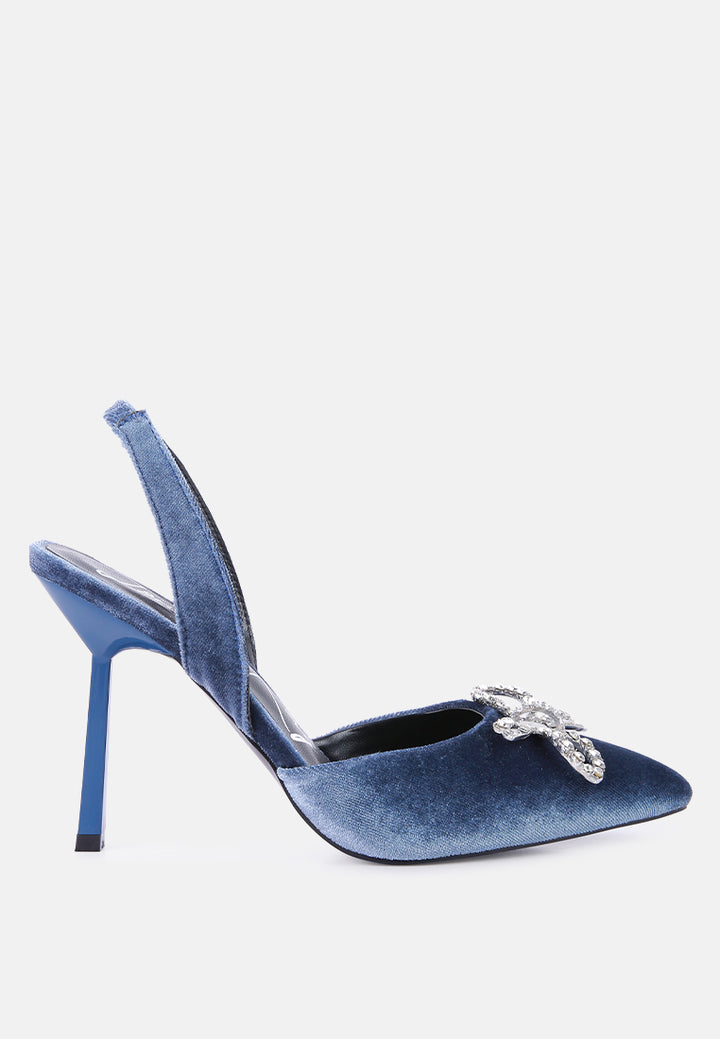 firebird velvet diamante detail heeled slingback mules#color_blue