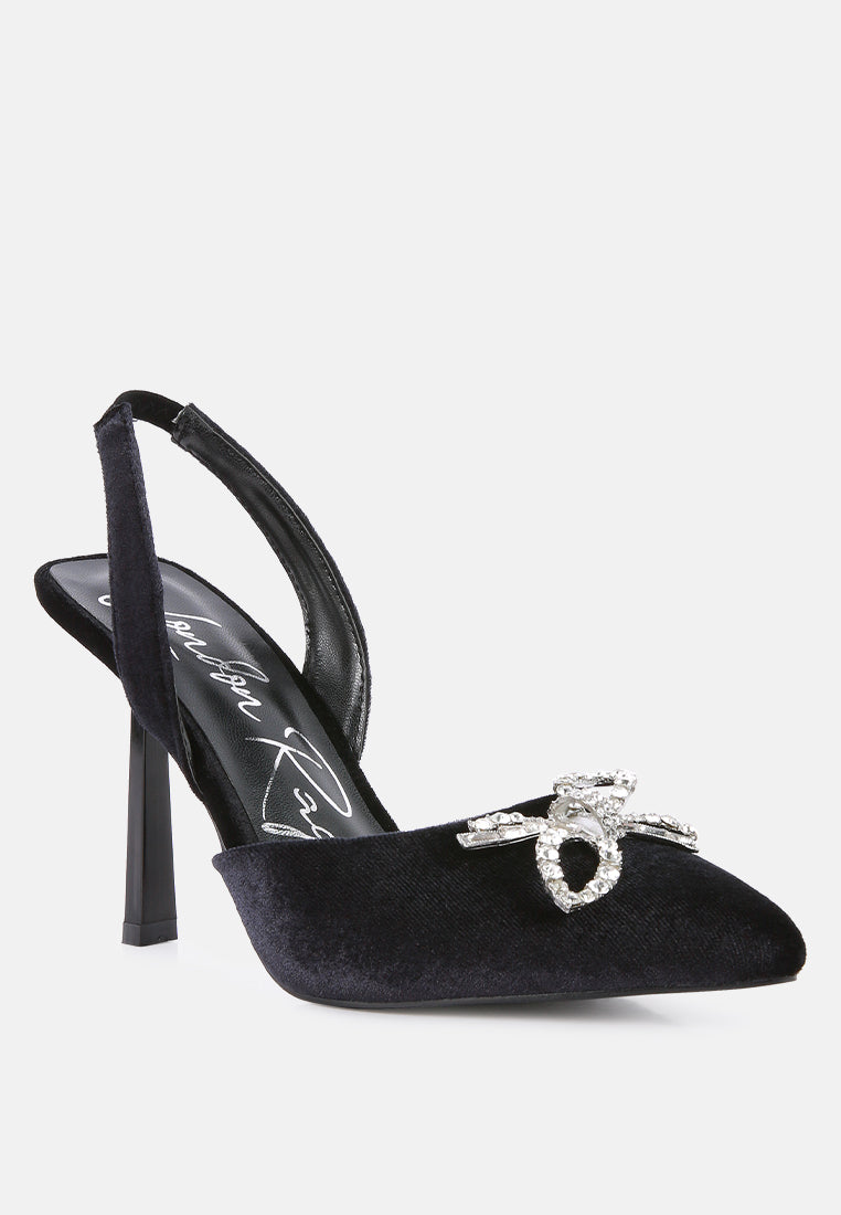 firebird velvet diamante detail heeled slingback mules#color_black