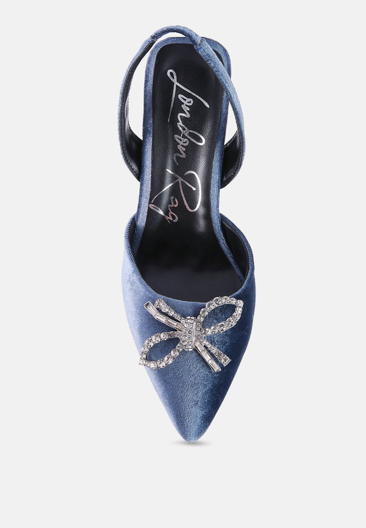 firebird velvet diamante bow slingback mules by ruw#color_blue