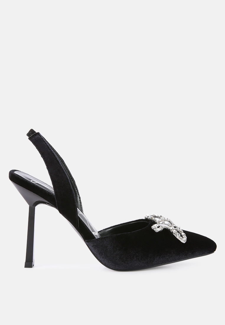 firebird velvet diamante bow slingback mules by ruw#color_black