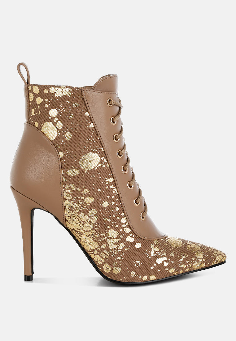 fat cat abstract pattern lace-up ankle boots#color_brown